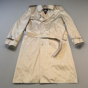 Stafford Men’s 42 Long Khaki Trench Coat Belted Removable Wool Blend Liner Sharp